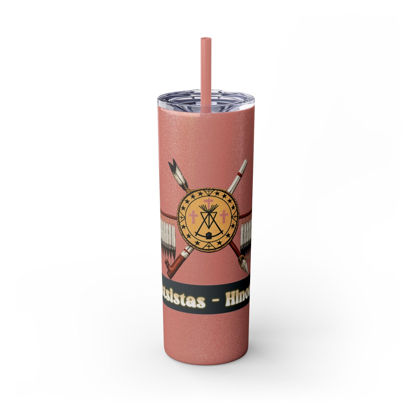 Cheyenne Arapaho 20oz Skinny Tumbler — Native American Shield & Arrows Design (Tsistsistas - Hinono'eitiit)