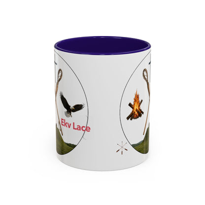 Kialegee Adventure Mug — 'Ekv Lace' Cross, Eagle & Campfire Ceramic Coffee Cup (11oz/15oz)