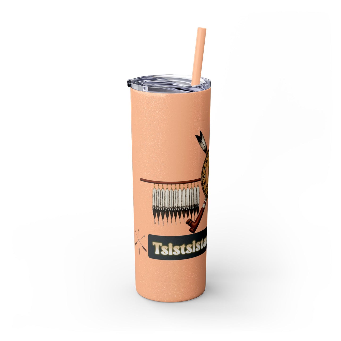 Cheyenne Arapaho 20oz Skinny Tumbler — Native American Shield & Arrows Design (Tsistsistas - Hinono'eitiit)