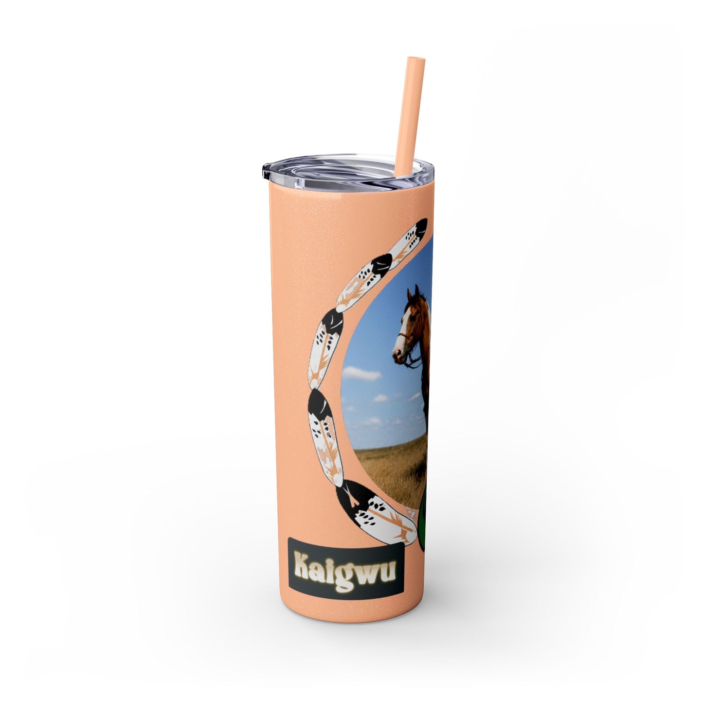 Kiowa Native Warrior on Horse 20oz Skinny Tumbler — Indigenous Heritage Travel Cup with Straw