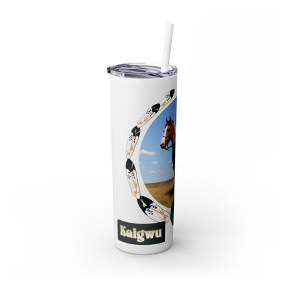 Kiowa Native Warrior on Horse 20oz Skinny Tumbler — Indigenous Heritage Travel Cup with Straw