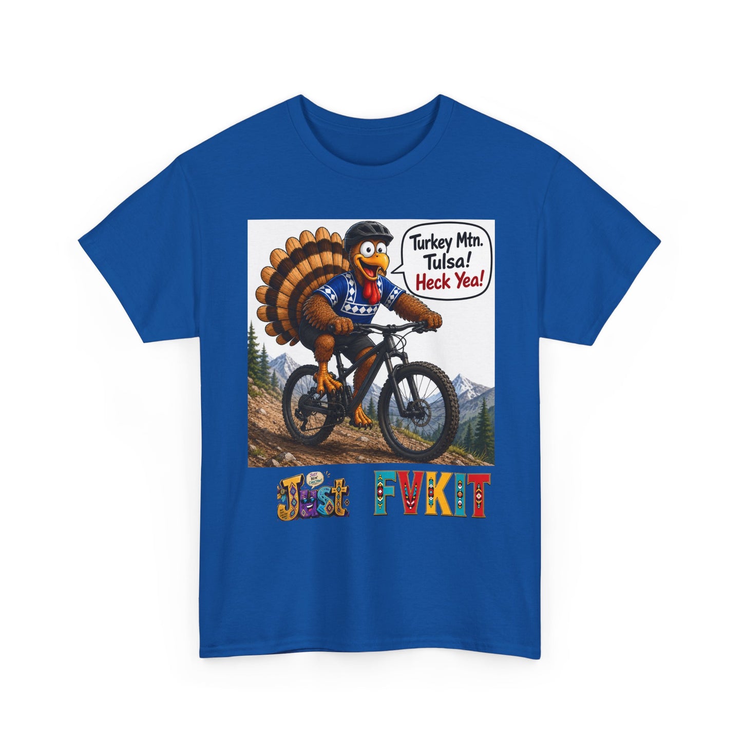 Turkey Mountain Biker Tee — 'Turkey Mtn Tulsa! Heck Yeah!' Graphic T-Shirt