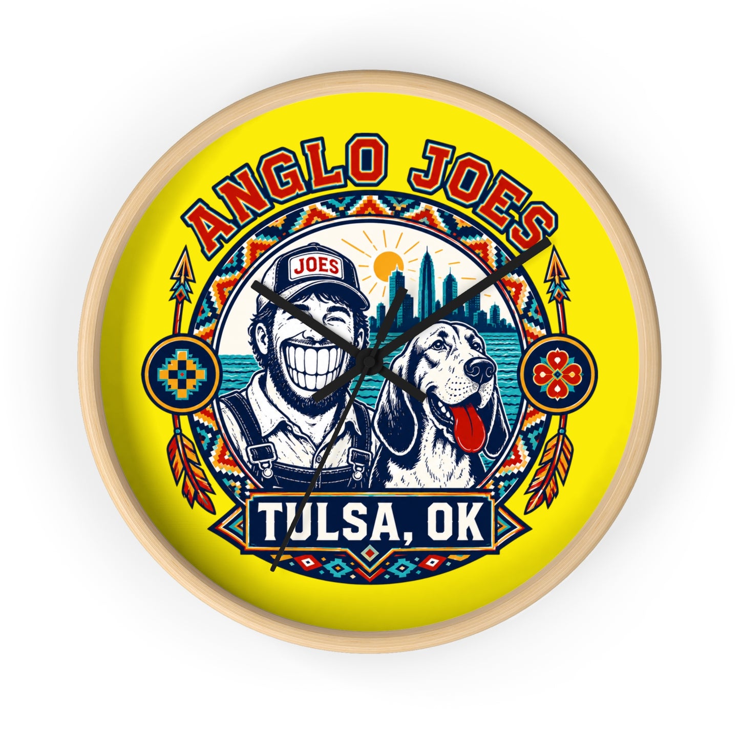 Anglo Joes Tulsa OK Decorative Wall Clock — Retro Cityscape Dog Logo