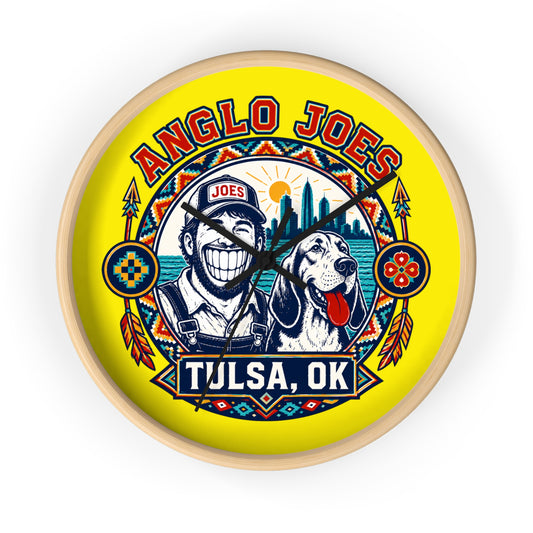 Anglo Joes Tulsa OK Decorative Wall Clock — Retro Cityscape Dog Logo