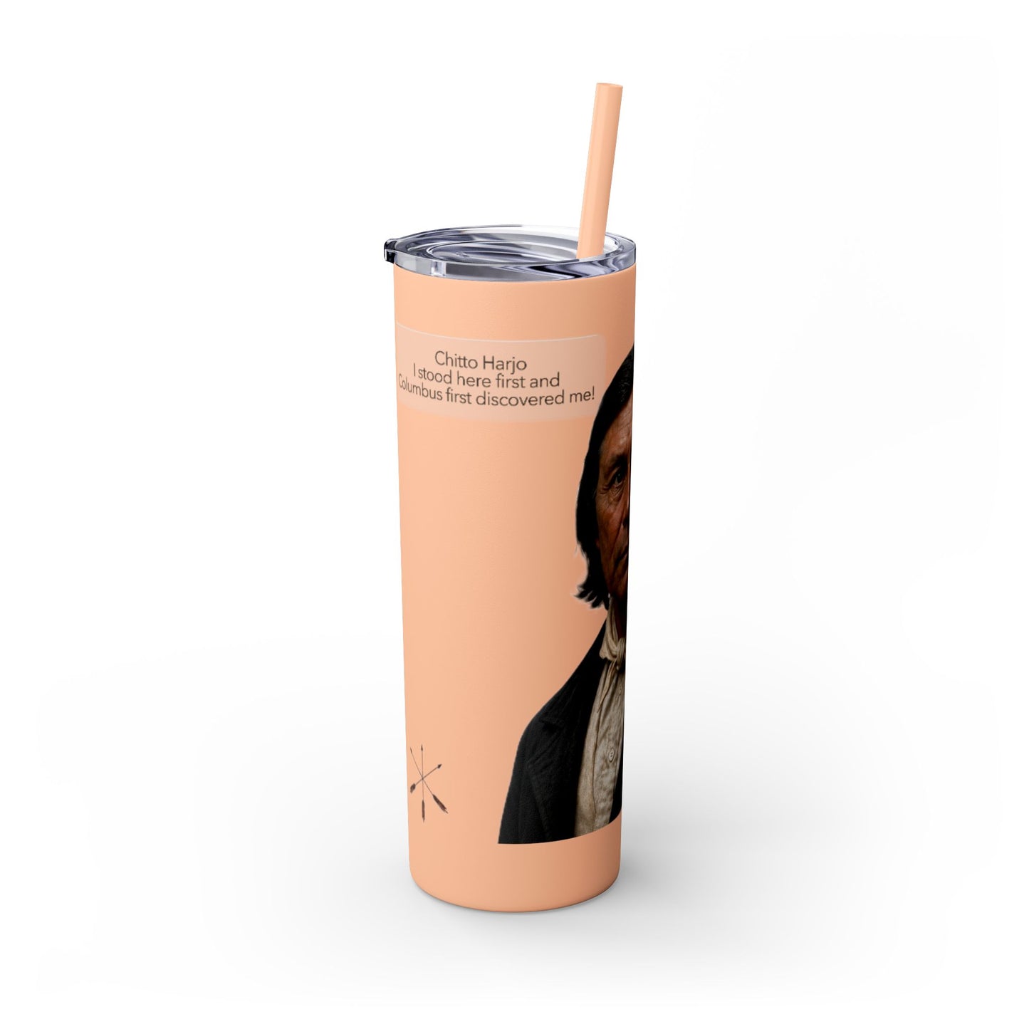 Chitto Harjo 20oz Skinny Tumbler with Classic Native American Portrait — Travel Straw Cup