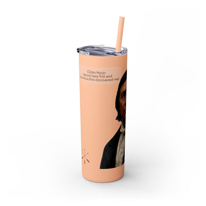 Chitto Harjo 20oz Skinny Tumbler with Classic Native American Portrait — Travel Straw Cup