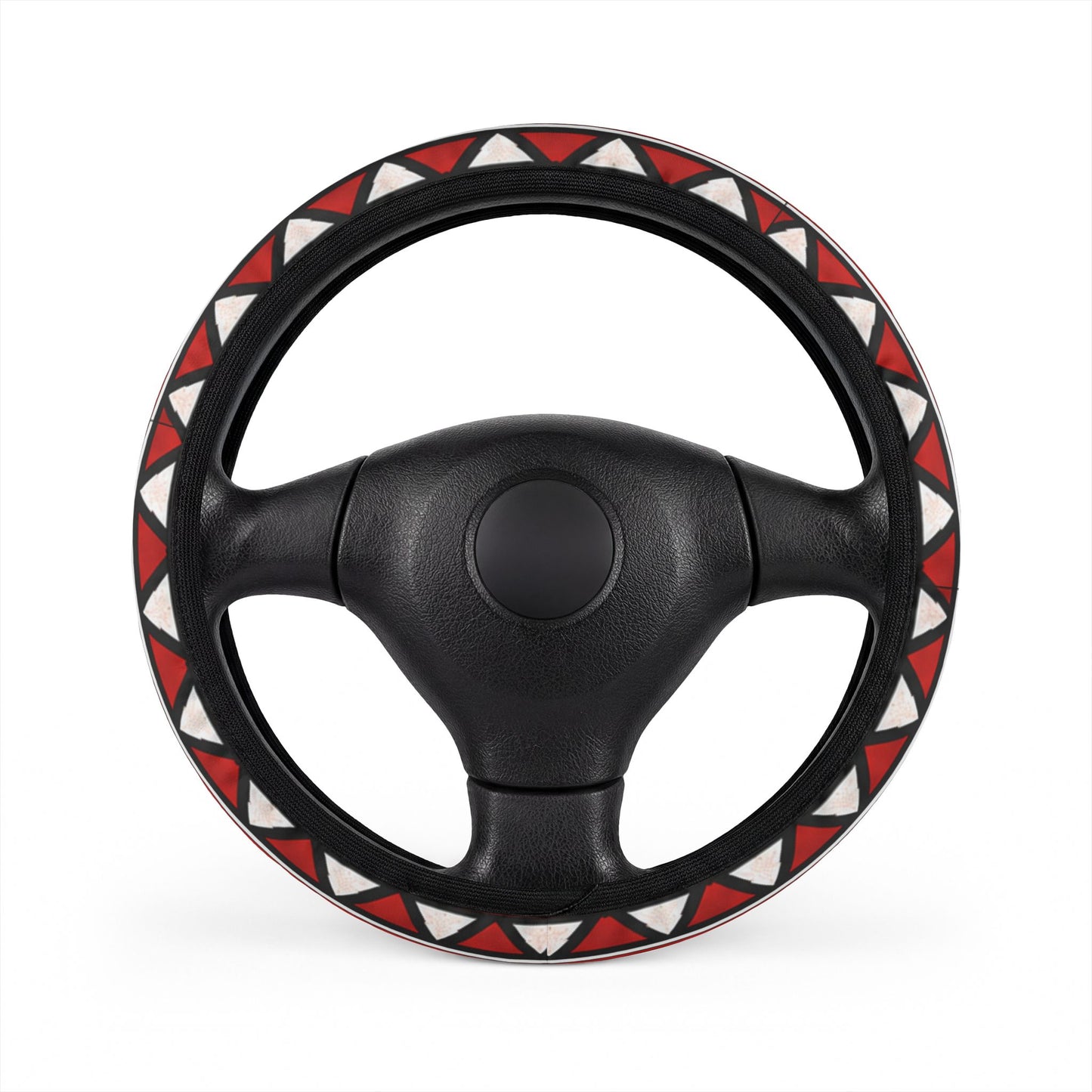 Red Triangle Pattern Steering Wheel Cover — Geometric Car Accessory