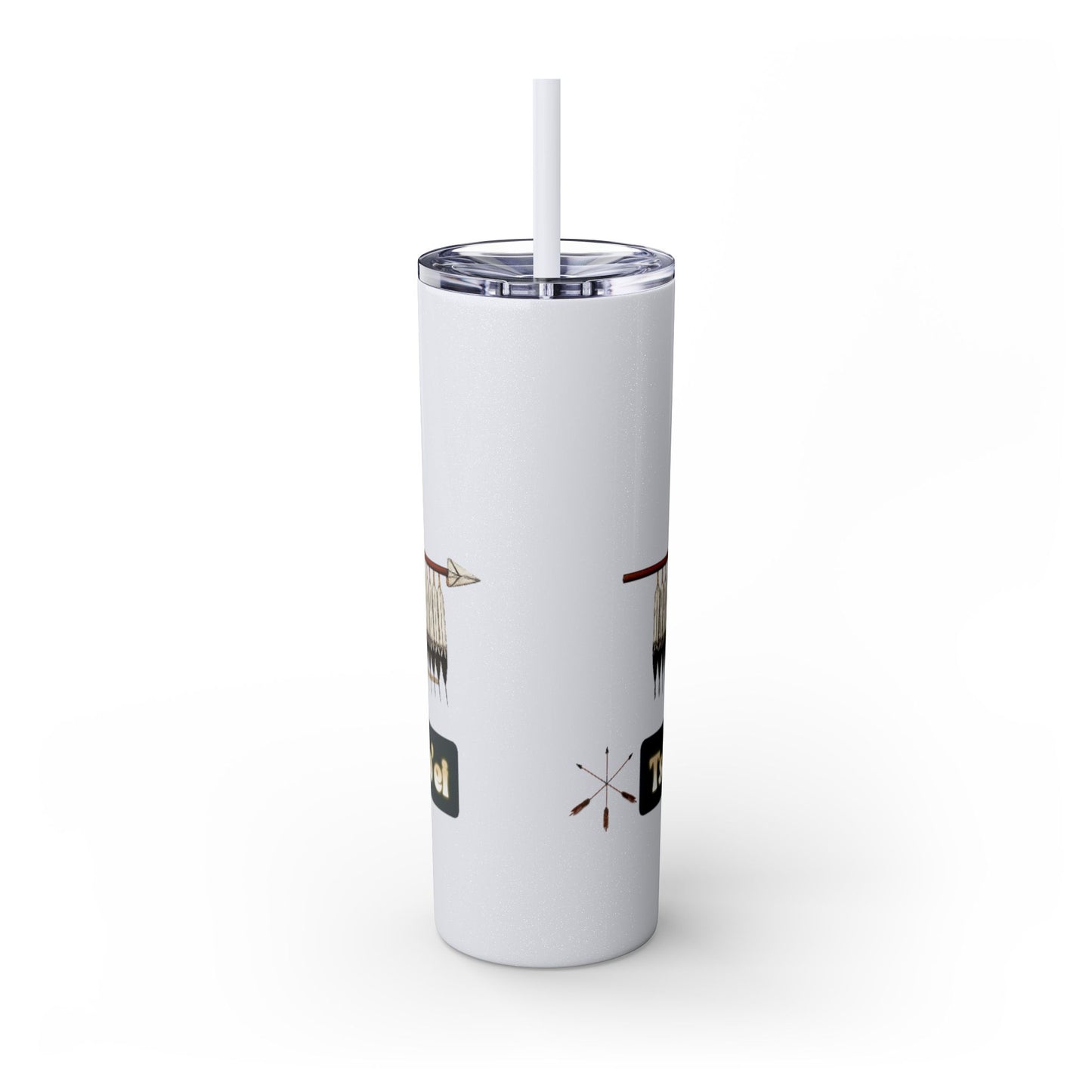 Cheyenne Arapaho 20oz Skinny Tumbler — Native American Shield & Arrows Design (Tsistsistas - Hinono'eitiit)