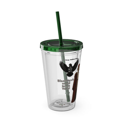 Blackhawk 16oz Tumbler with Straw — Illustrated Map & Raven Design
