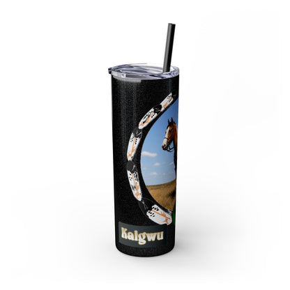 Kiowa Native Warrior on Horse 20oz Skinny Tumbler — Indigenous Heritage Travel Cup with Straw