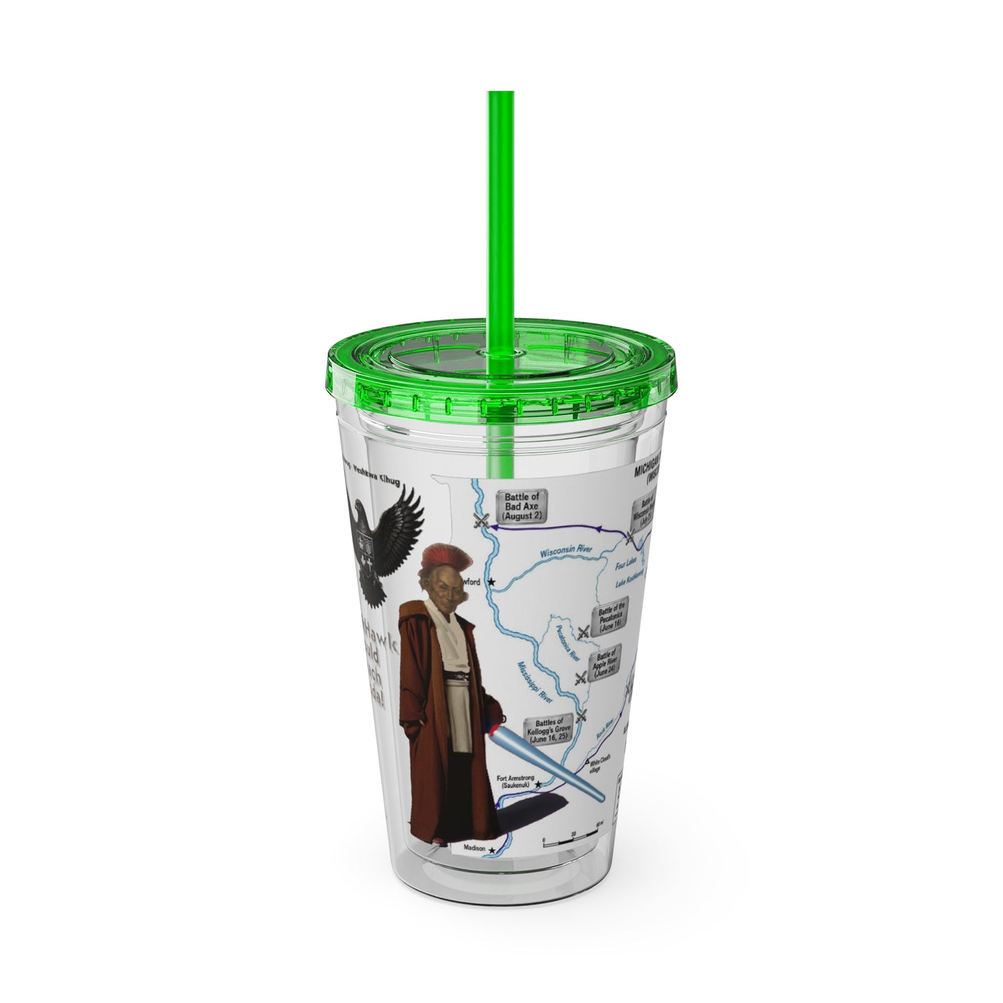 Blackhawk 16oz Tumbler with Straw — Illustrated Map & Raven Design