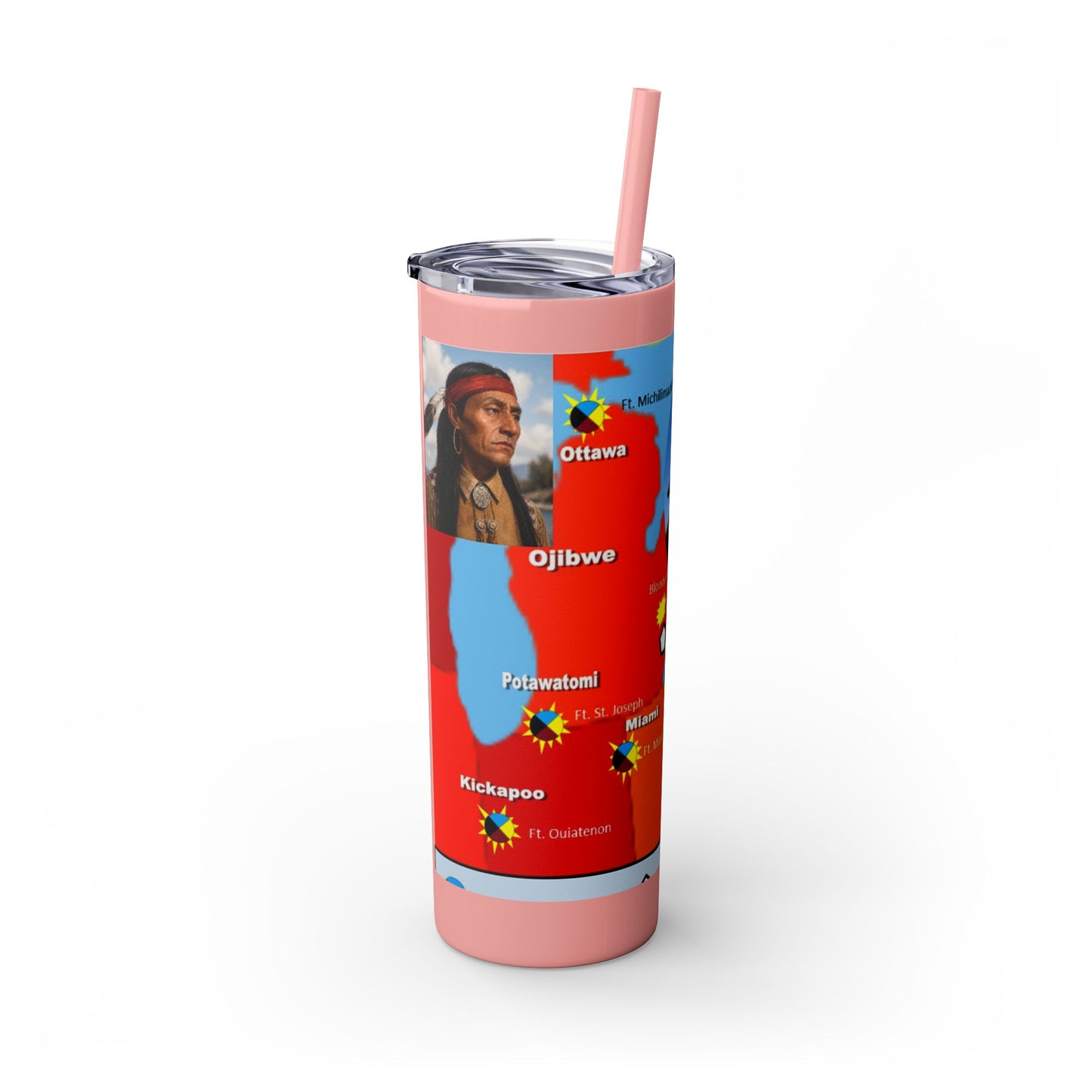 Pontiac Native Nations Map Skinny Tumbler — 20oz Travel Cup with Straw
