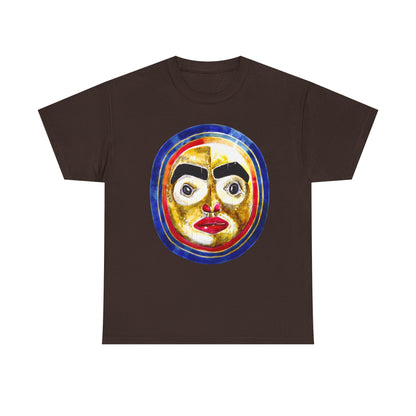 Moon Mask Art Tee — Colorful Surreal Face Graphic T-Shirt