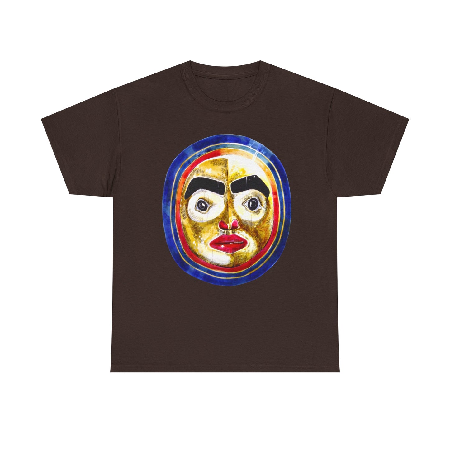 Moon Mask Art Tee — Colorful Surreal Face Graphic T-Shirt