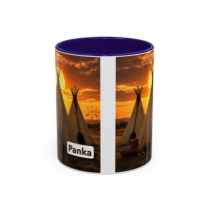 Ponca Teepee Sunset Coffee Mug – Personalized 'Panka' Rustic Camping Ceramic Mug