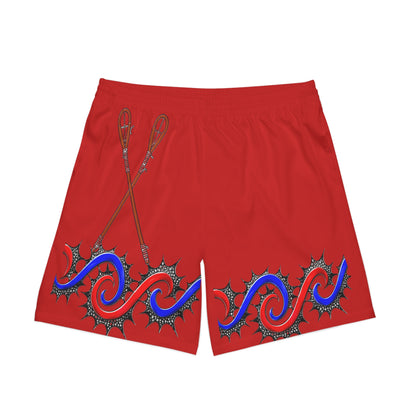 Water Men's Red Surf Wave Beach Shorts — Nautical Paddle Graphic