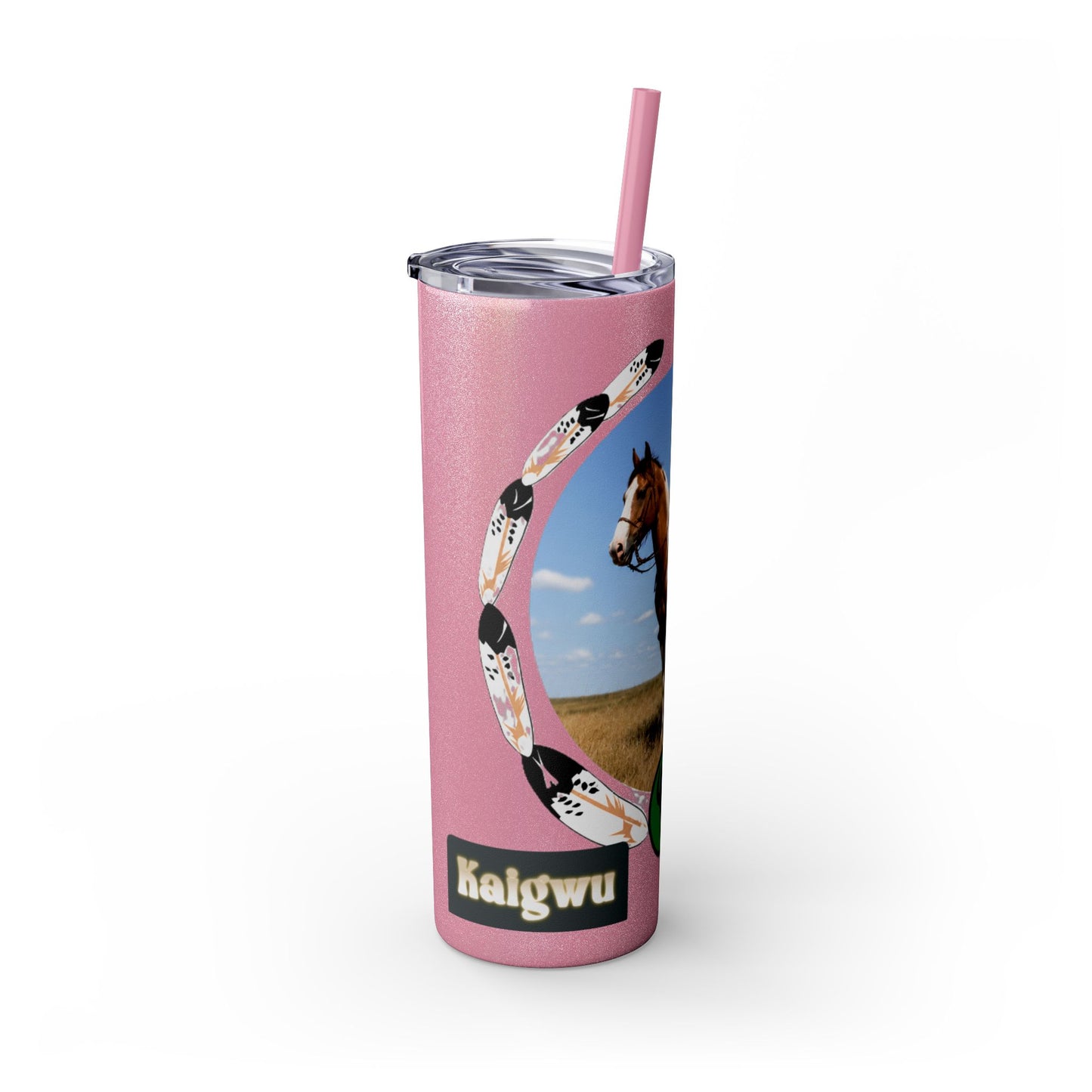 Kiowa Native Warrior on Horse 20oz Skinny Tumbler — Indigenous Heritage Travel Cup with Straw