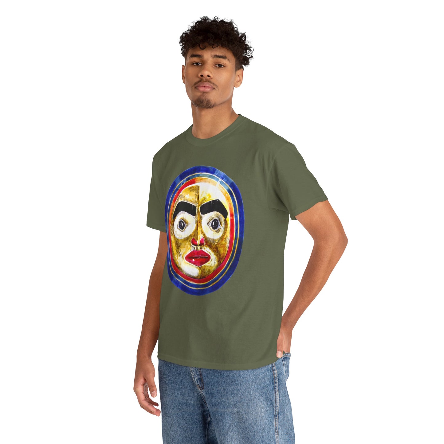 Moon Mask Art Tee — Colorful Surreal Face Graphic T-Shirt