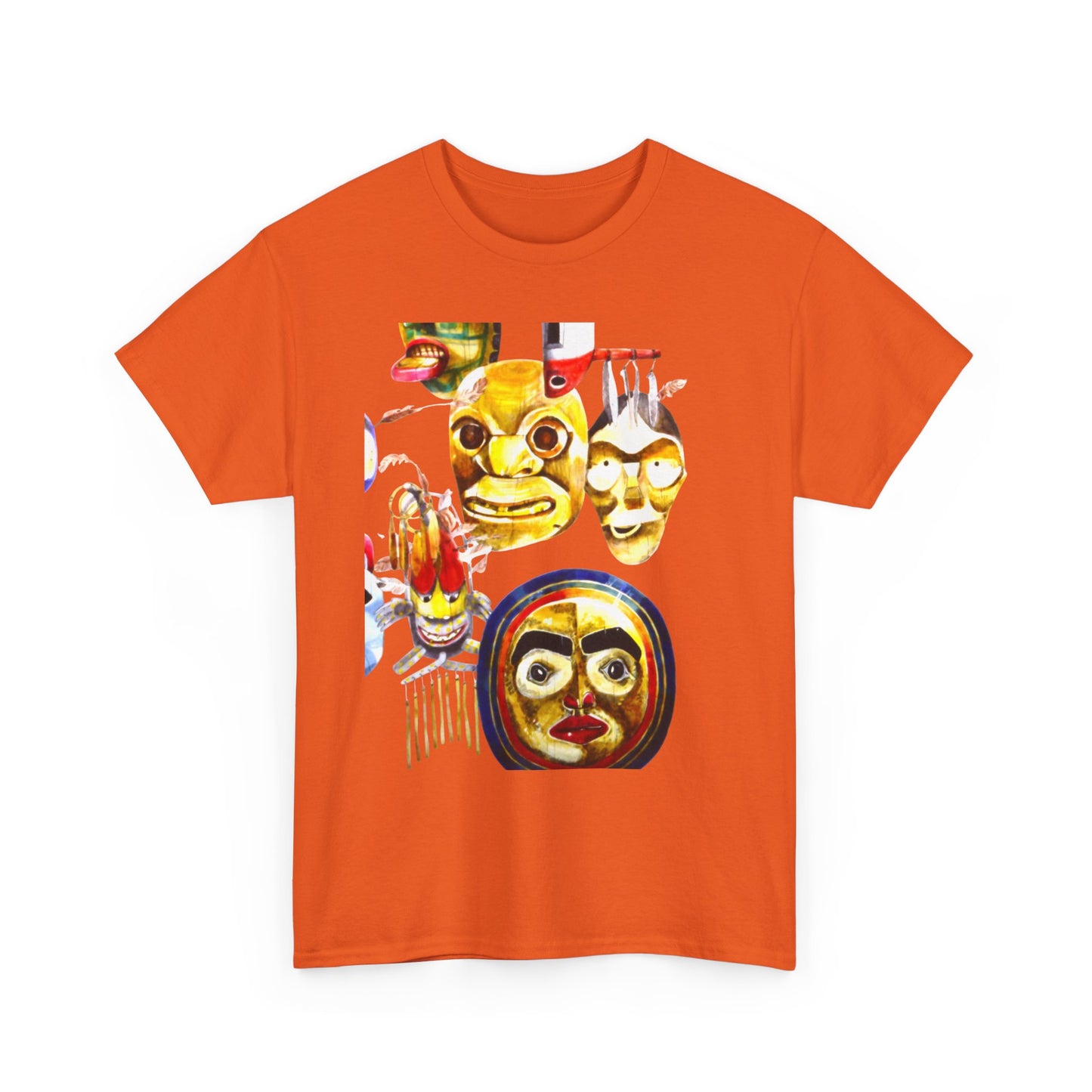 Mask Print Tee — Tribal Mask Artwork T‑Shirt with Arrow Backprint