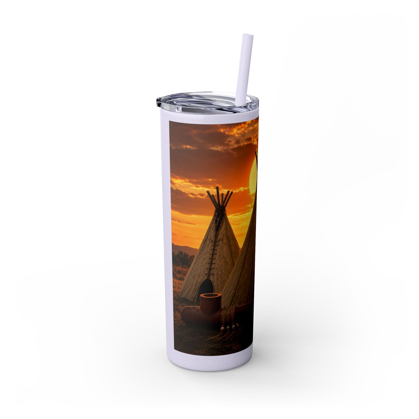 Ponca Sunset Teepee Skinny Tumbler — 20oz Insulated Straw Cup