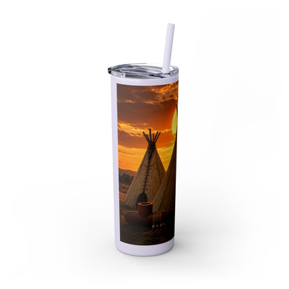 Ponca Sunset Teepee Skinny Tumbler — 20oz Insulated Straw Cup