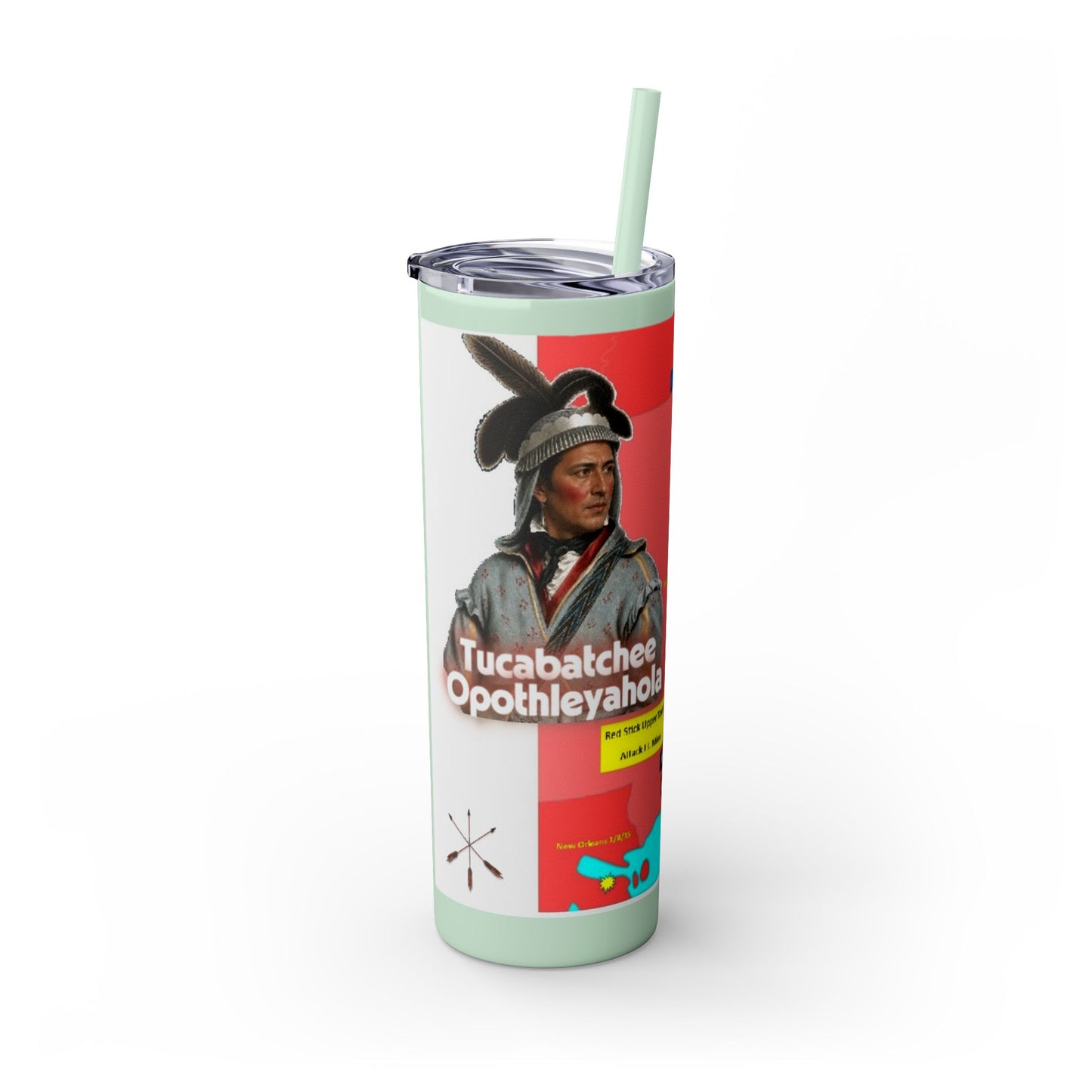 Opothleyahola Skinny Tumbler – Colorful Native American Portrait Design, 20oz Stainless Straw Cup