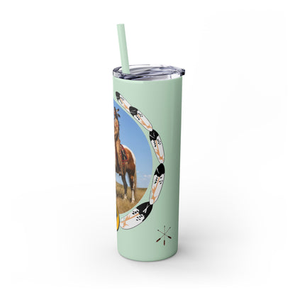 Kiowa Native Warrior on Horse 20oz Skinny Tumbler — Indigenous Heritage Travel Cup with Straw