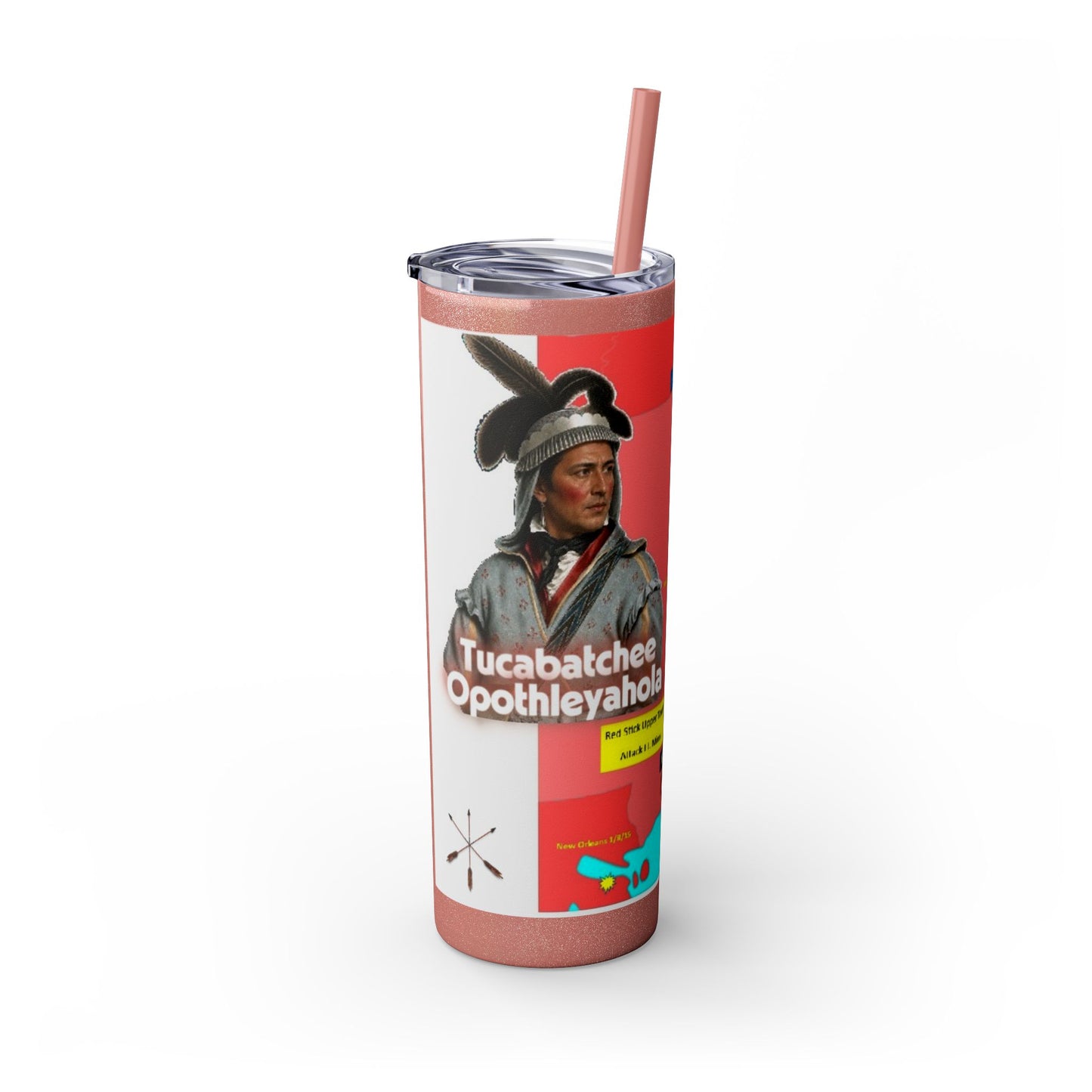 Opothleyahola Skinny Tumbler – Colorful Native American Portrait Design, 20oz Stainless Straw Cup