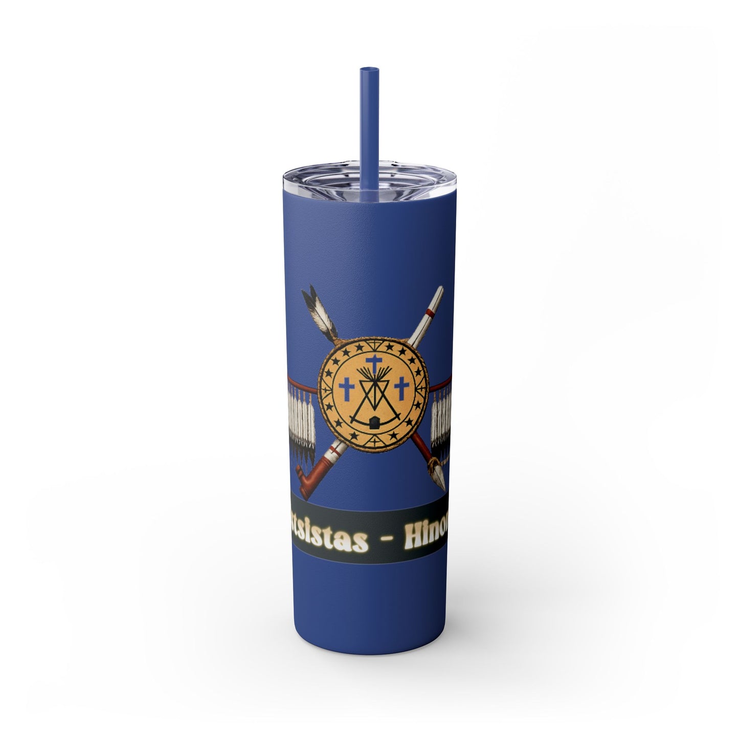Cheyenne Arapaho 20oz Skinny Tumbler — Native American Shield & Arrows Design (Tsistsistas - Hinono'eitiit)