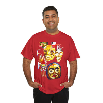 Mask Print Tee — Tribal Mask Artwork T‑Shirt with Arrow Backprint