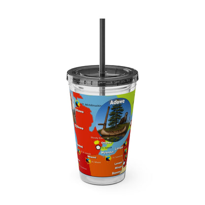 Pontiac Indigenous Nations Map Tumbler — 16oz Sunsplash Straw Cup
