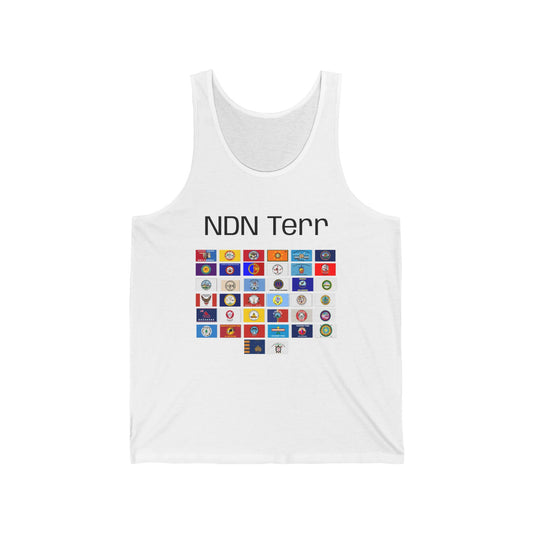 NDN Terr Flag Grid & Arrow Minimalist Tank Top — Graphic Travel & Adventure Muscle Tee