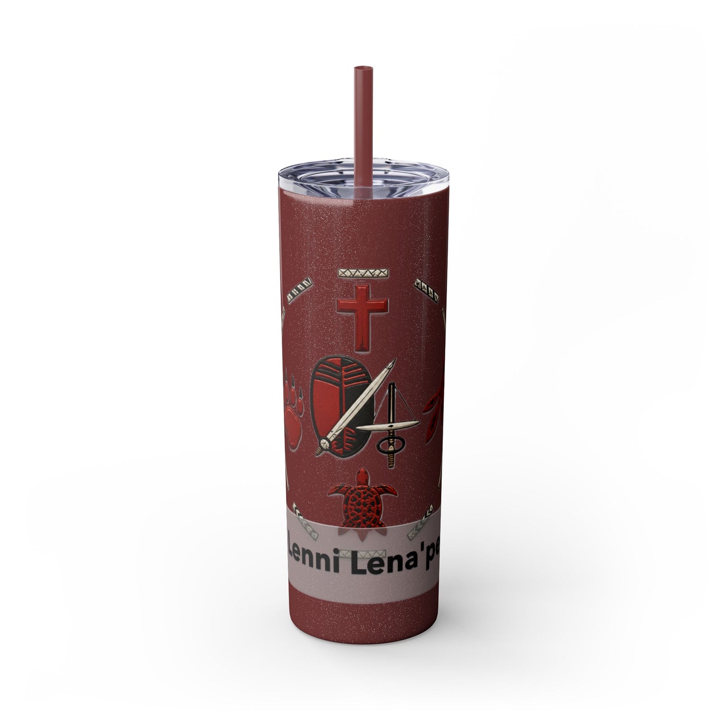 Delaware East Personalized 20oz Skinny Tumbler with Straw — Custom Name Tribal Crest Design