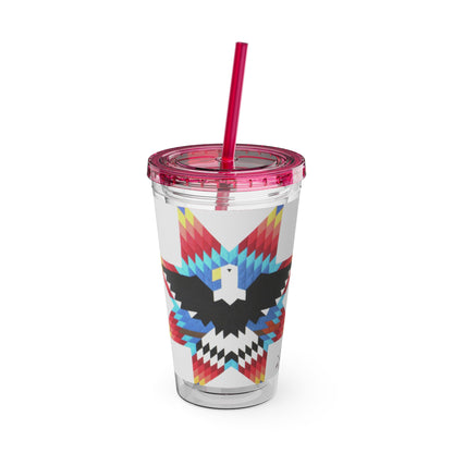 Onci 16oz Sunsplash Tumbler with Straw — Southwestern Eagle Pattern, Insulated Travel Cup