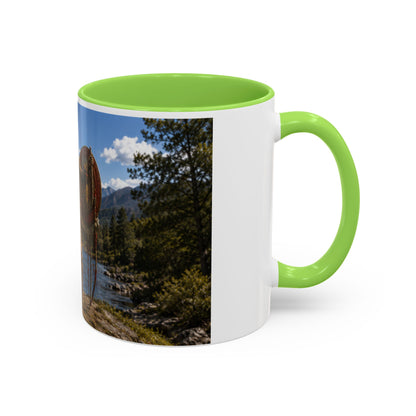 Chickasaw Warrior Statue Scenic Mug — Mythic Landscape Coffee Cup (11oz/15oz)