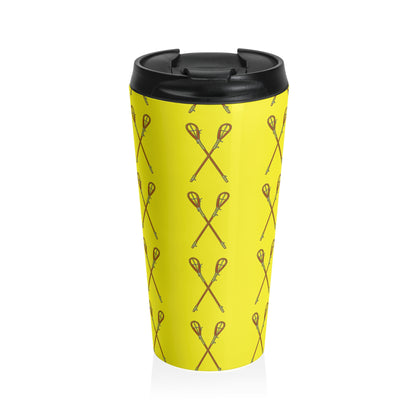Lacrosse Pattern Stainless Steel Travel Mug — Yellow Lacrosse Stick Tumbler