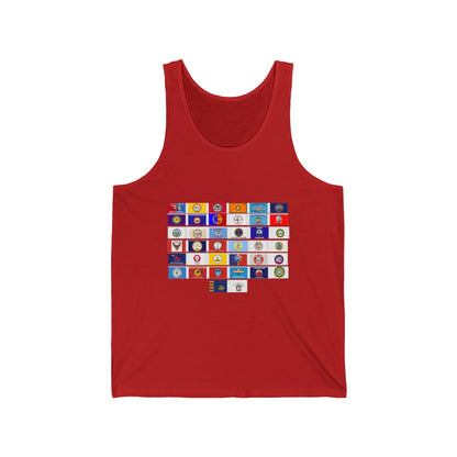 Flag Grid & Arrow Minimalist Tank Top — Graphic Travel & Adventure Muscle Tee