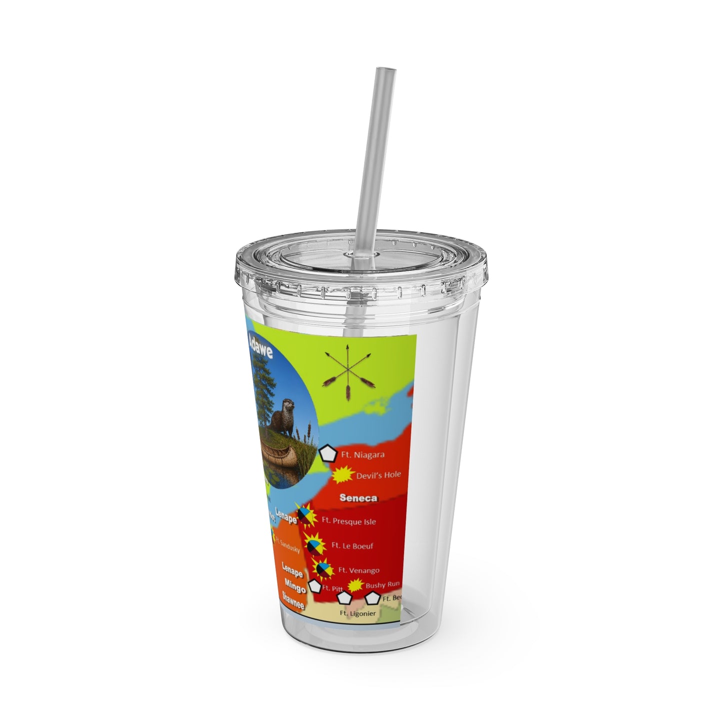 Pontiac Indigenous Nations Map Tumbler — 16oz Sunsplash Straw Cup