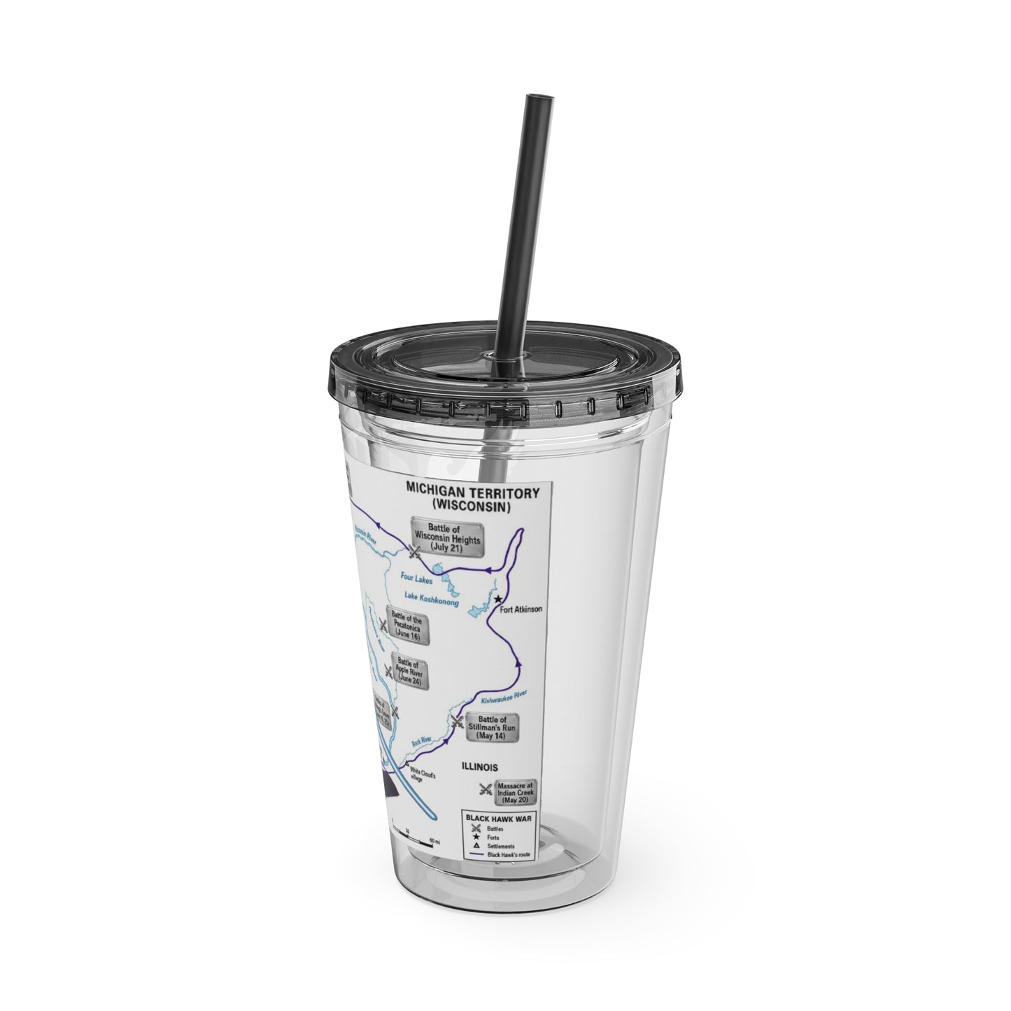 Blackhawk 16oz Tumbler with Straw — Illustrated Map & Raven Design