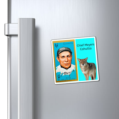 Chief Meyers & Cahuilla Coyote Magnet — Vintage Baseball Card Style Refrigerator Magnet
