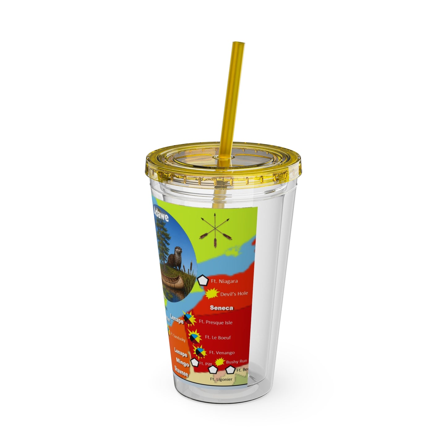 Pontiac Indigenous Nations Map Tumbler — 16oz Sunsplash Straw Cup