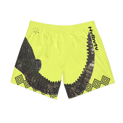 Mvskoke Alligator Beach Shorts — Neon Yellow Men’s Swim Trunks