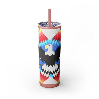 Onci 20oz Skinny Tumbler - Geometric Thunderbird Design, Insulated Travel Cup with Straw