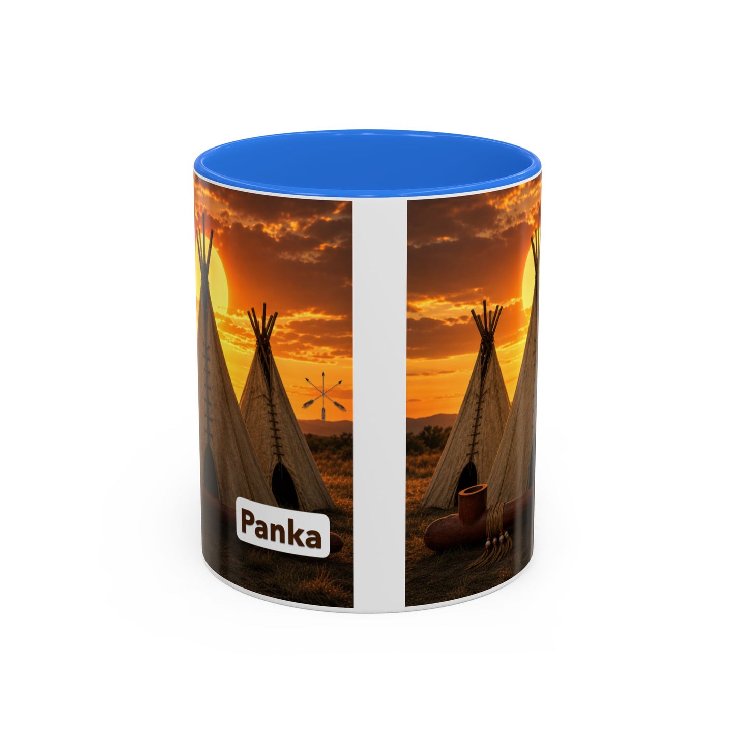 Ponca Teepee Sunset Coffee Mug – Personalized 'Panka' Rustic Camping Ceramic Mug
