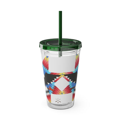 Onci 16oz Sunsplash Tumbler with Straw — Southwestern Eagle Pattern, Insulated Travel Cup