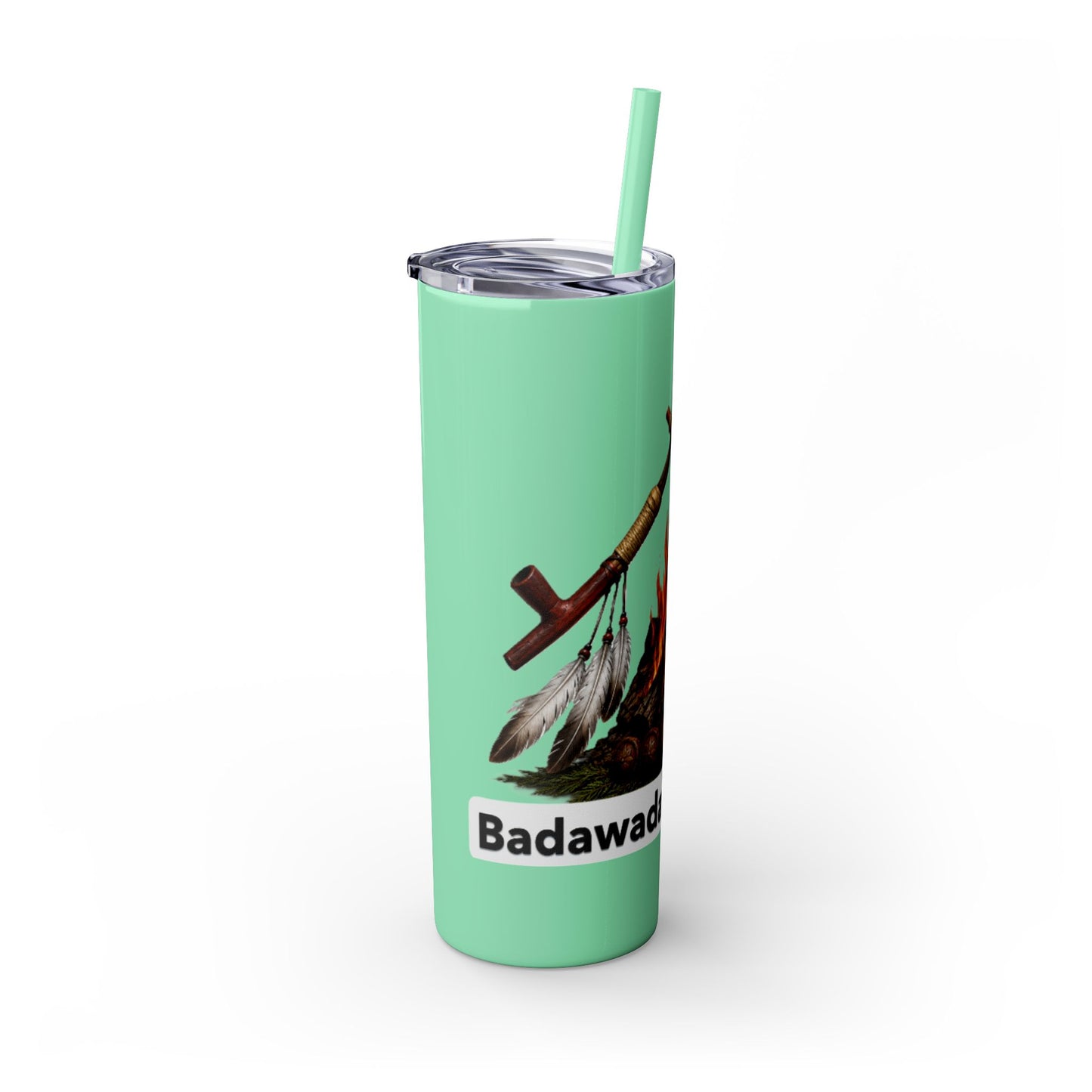 Pottawatomie Campfire Badge Skinny Tumbler 20oz — Badawadame Nation Design