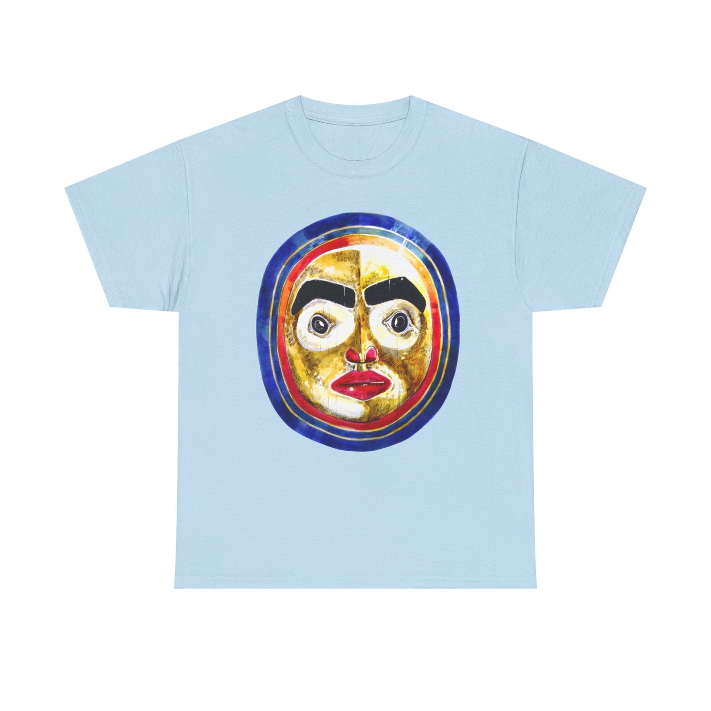 Moon Mask Art Tee — Colorful Surreal Face Graphic T-Shirt
