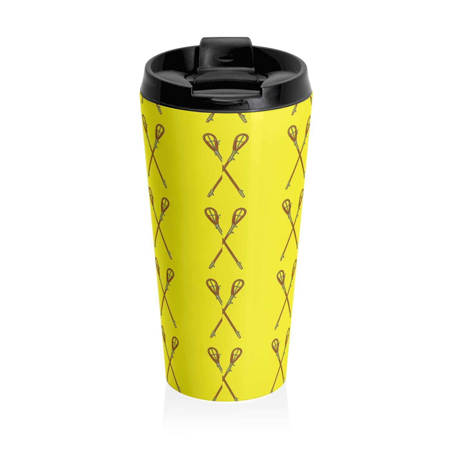 Lacrosse Pattern Stainless Steel Travel Mug — Yellow Lacrosse Stick Tumbler