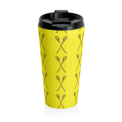 Lacrosse Pattern Stainless Steel Travel Mug — Yellow Lacrosse Stick Tumbler