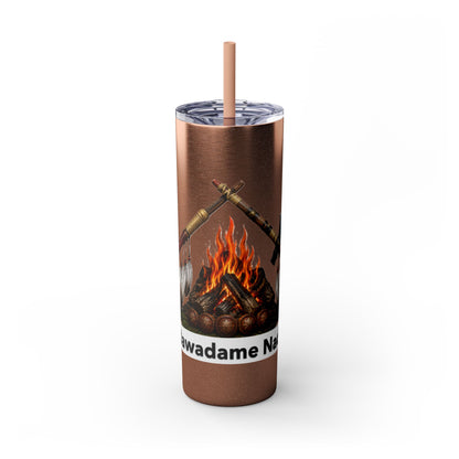 Pottawatomie Campfire Badge Skinny Tumbler 20oz — Badawadame Nation Design